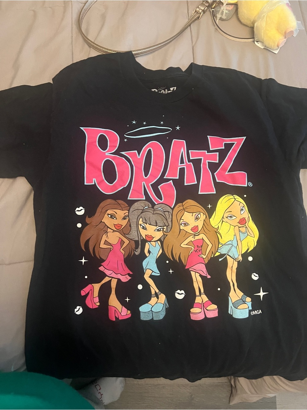 Bratz Black Graphic Short Sleeve Tee - Pink & Blue Print